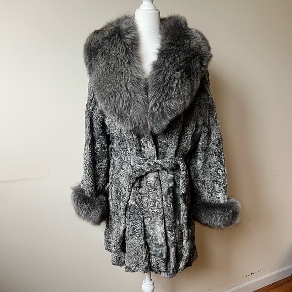 Grey sheepskin fur coat